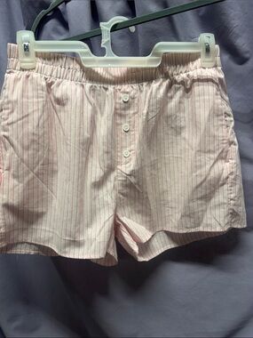 No Boundaries Pink Pinstripe Elastic-Waist Athletic Shorts